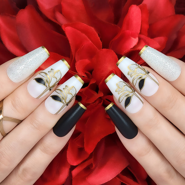 Black Flower Coffin Press-On Nails