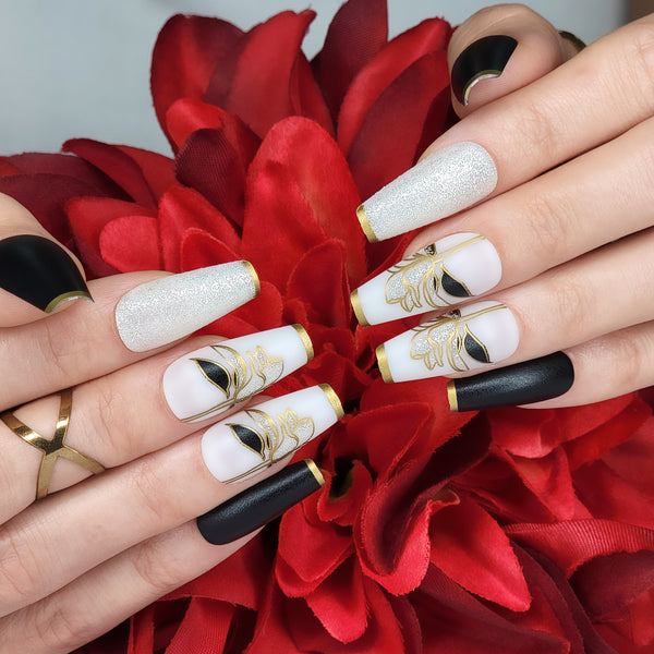 Black Flower Coffin Press-On Nails