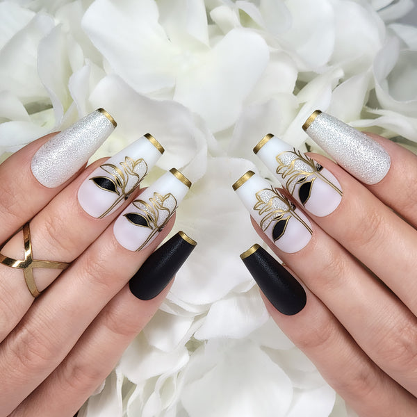 Black Flower Coffin Press-On Nails