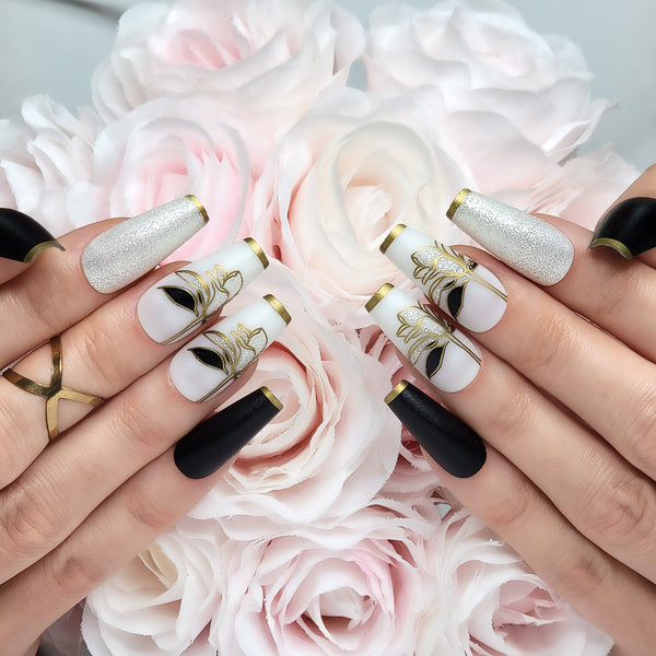 Black Flower Coffin Press-On Nails