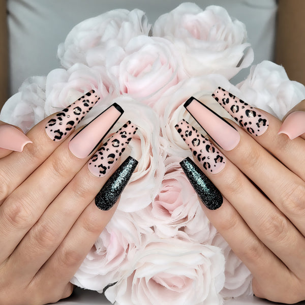 Nude Pink Leopard XL Coffin Press-On Nails – Hypnaughty