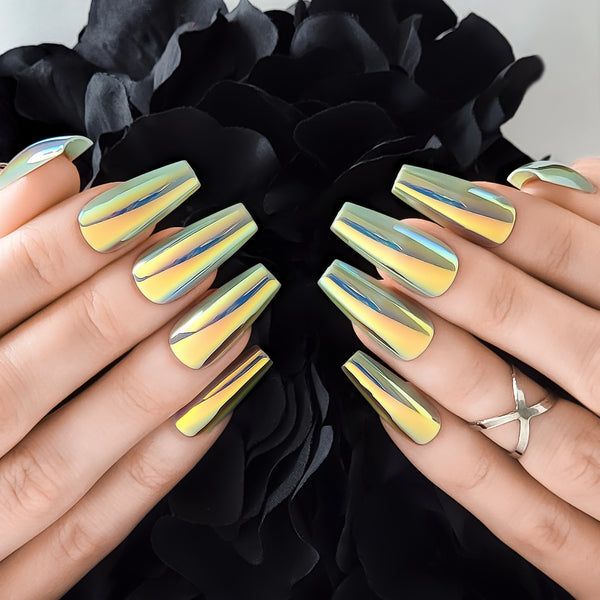 Chameleon Chrome Coffin Press-On Nails
