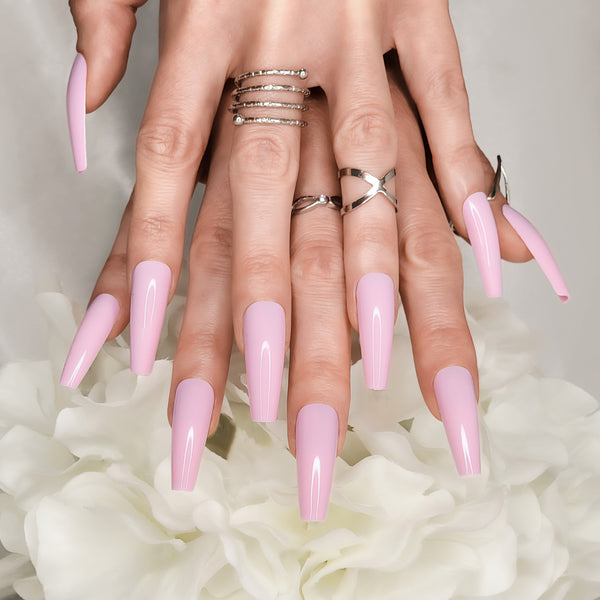 Blush XL Coffin Press-On Nails