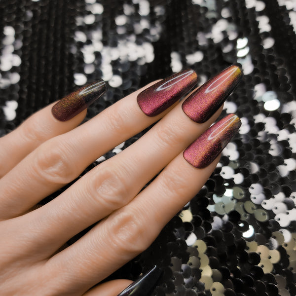 Galaxy Cat Eye Coffin Press-On Nails