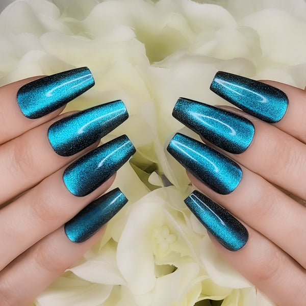 Ocean Cat Eye Coffin Press-On Nails