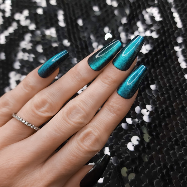 Ocean Cat Eye Coffin Press-On Nails