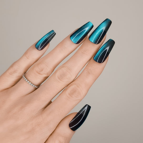 Ocean Cat Eye Coffin Press-On Nails