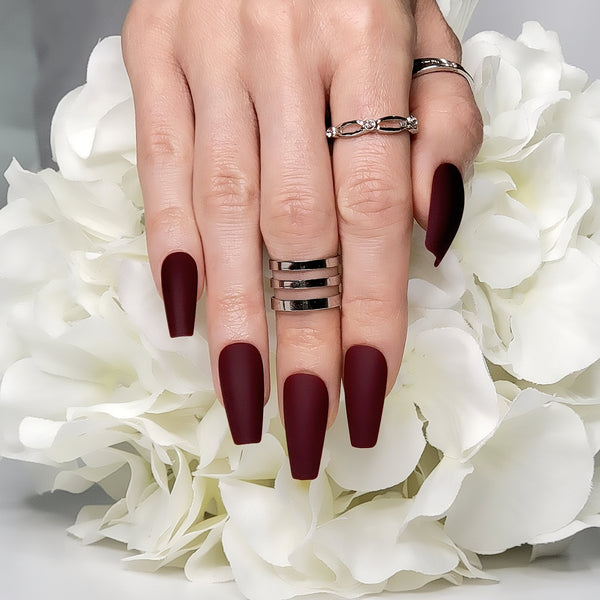 Maroon Xtreme Coffin Press-On Nails