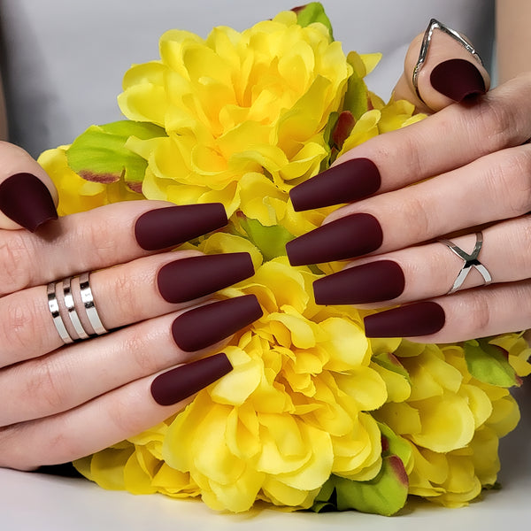 Maroon Xtreme Coffin Press-On Nails