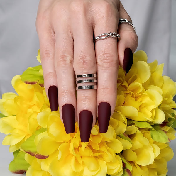 Maroon Xtreme Coffin Press-On Nails
