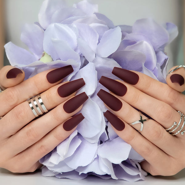 Maroon Xtreme Coffin Press-On Nails