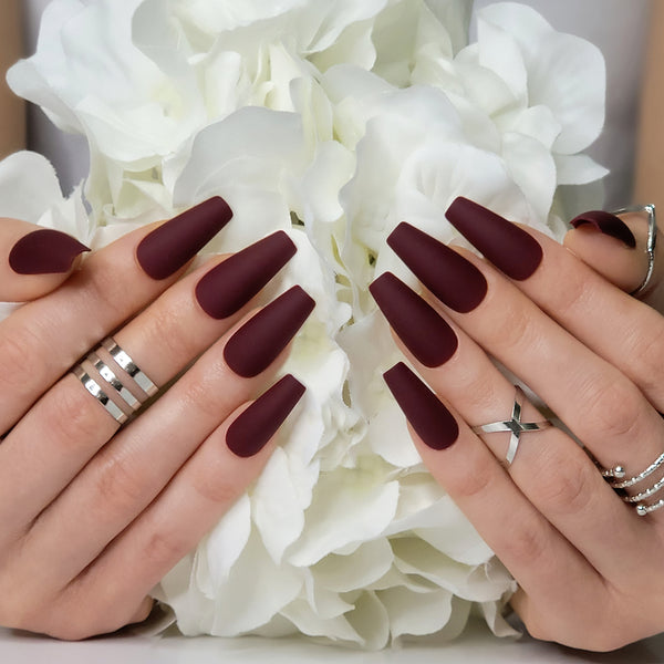 Maroon Xtreme Coffin Press-On Nails