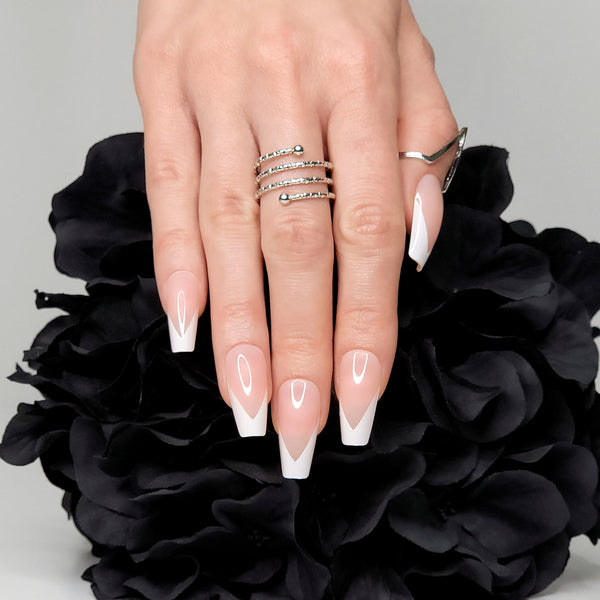 Modern White French Coffin Press-On Nails