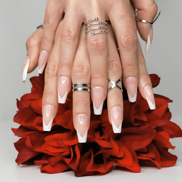 Modern White French Coffin Press-On Nails