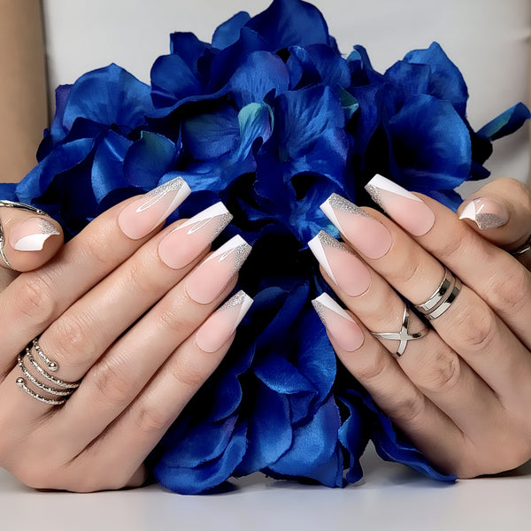 Modern Glittery French Coffin Press-On Nails