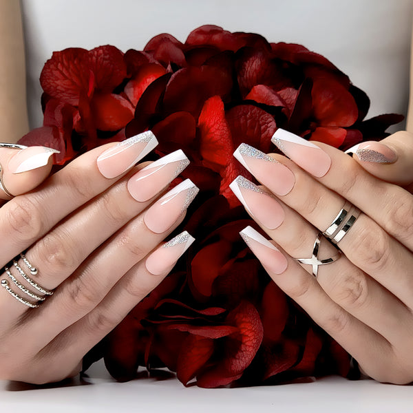 Modern Glittery French Coffin Press-On Nails