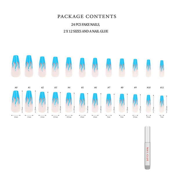 Blue Wildfire XL Coffin Press-On Nails