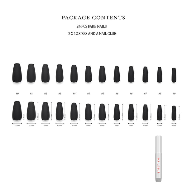 Hypnaughty 24 Pcs Rhinestone Noir Coffin Press On Nails with Design and  Glue Matte Black Ombre Glitter and Rhinestones Long Fake Nails 