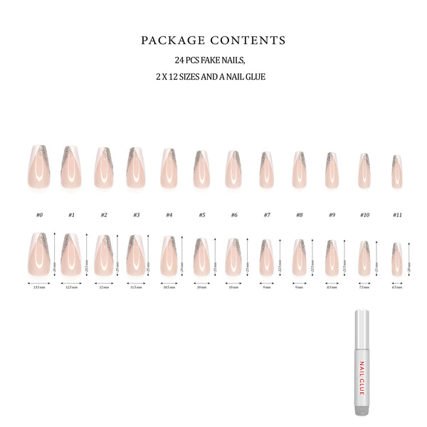 Modern Glittery French Coffin Press-On Nails