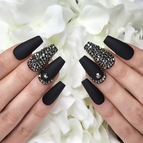 Rhinestone Noir Coffin Press-On Nails