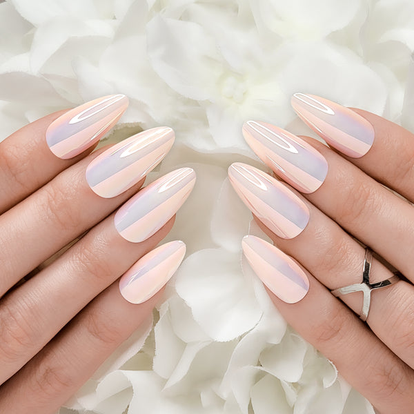 Light Peach Almond Chrome Press-On Nails