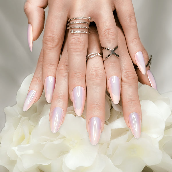 Light pink on long almond-shaped nails : r/Nails