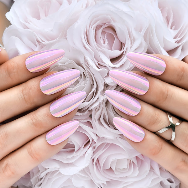 Light Pink Almond Chrome Press-On Nails