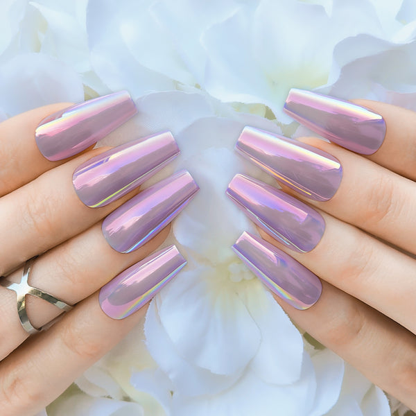 Mauve Chrome Coffin Press-On Nails