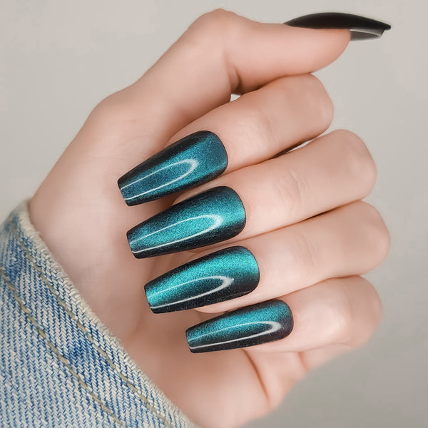 Ocean Cat Eye Coffin Press-On Nails