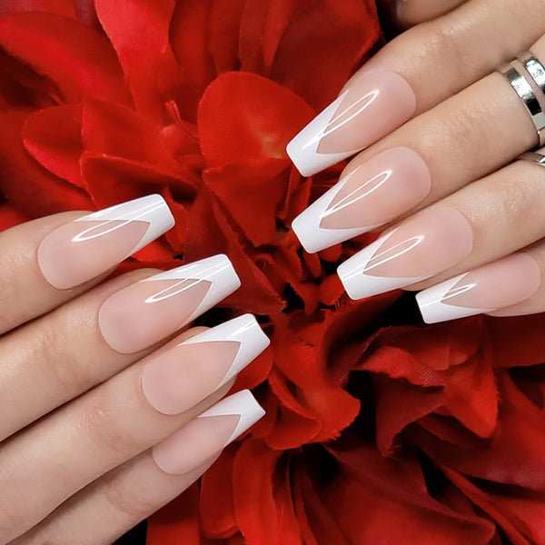 Modern White French Coffin Press-On Nails